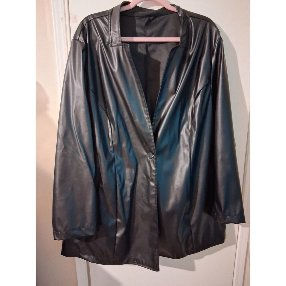 SHEIN CURVE Women’s Black Faux Leather Jacket 4XL Plus Collared Button Mid